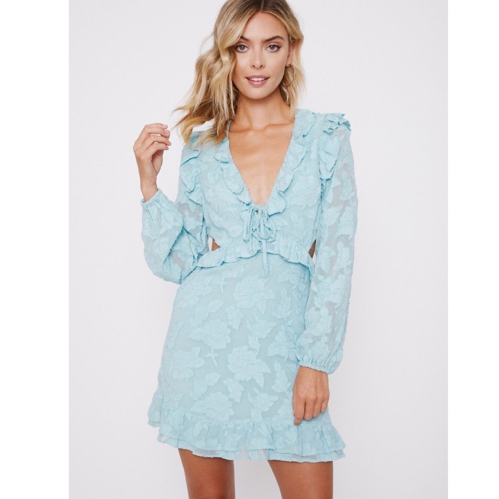 RAHI Aqua Poppy Daisy Ruffle Dress Large NWT